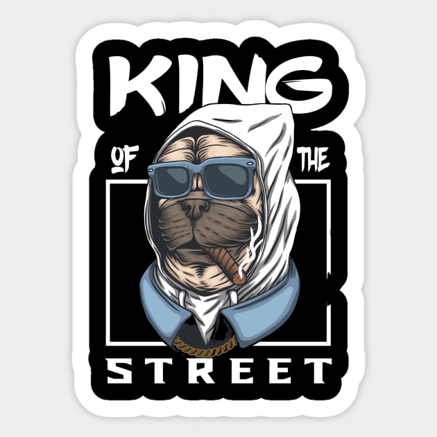 Pug dog king of the street Sticker by snoddyshop